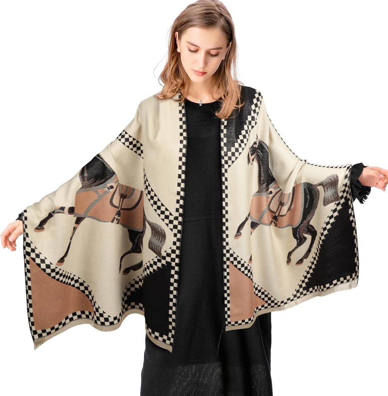 EXTREE Scarfs for Women Pashmina Silky Shawl Wrap for Evening Dressing Blanket Open Front Poncho Cape - Image 5